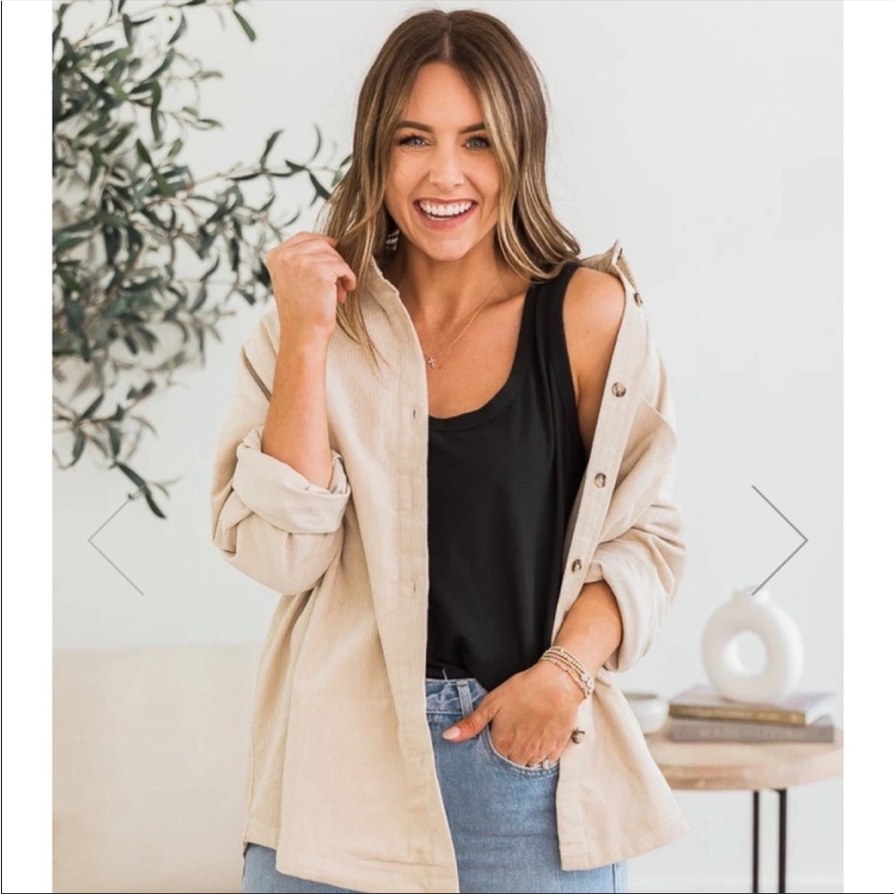 Admired Style Jersey Lined Beige Cord Shacket